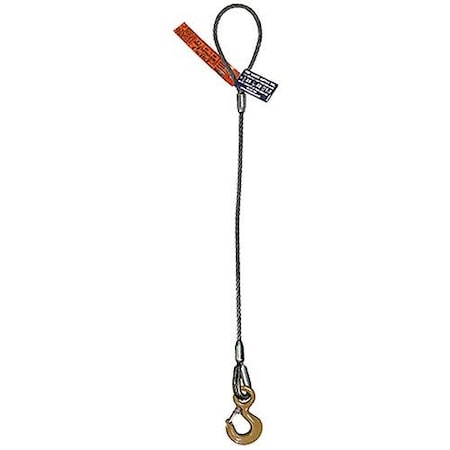 Single Leg Wire Rope Sling, 3/8 In Dia, 5 Ft Length, Flemish Loop To Eye Hook, 1.4 Ton Capacity
